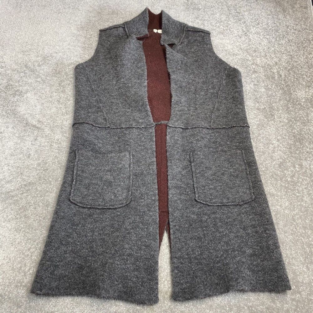Moth Vest Women Medium Gray Pockets Morris Long Line Sweater Cardigan Open Front